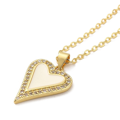 Brass Enamel with Rhinestone Pendant Necklace, Heart