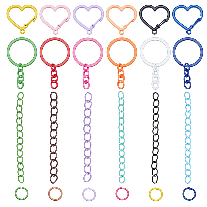 Наборы для самостоятельного изготовления брелоков, в комплект входят открытые железные соединительные кольца и удлинитель цепи., Кольца для брелоков из сплава и застежки-карабины для ключей