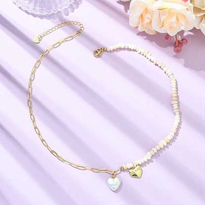 Подвеска в виде сердца из натурального барочного жемчуга кеши, цепочка из жемчужных бусин и латуни в виде скрепки, подарок на День матери для женщин., белые