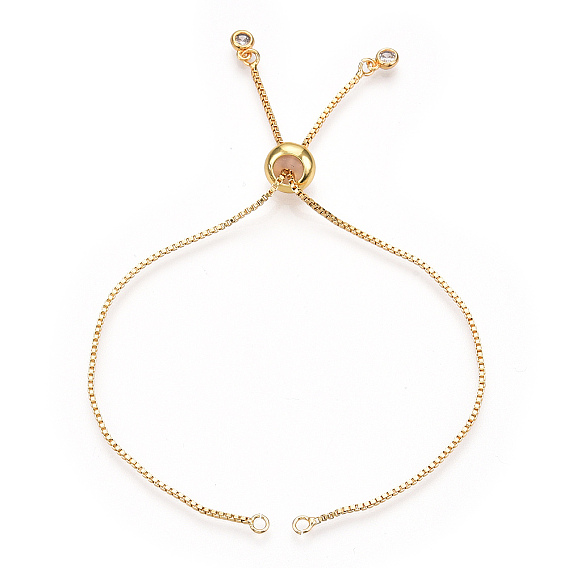 Rack Plating Adjustable Brass Slider Bracelet Making, with Cubic Zirconia, Long-Lasting Plated
