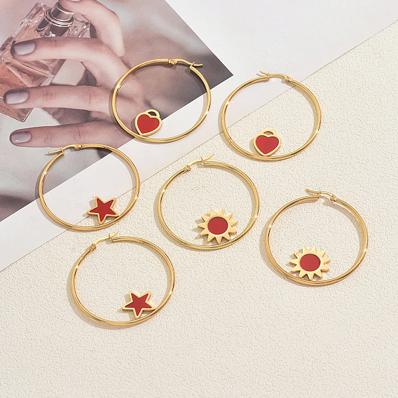 Крюк из нержавеющей стали серьги, с эмалью, золотые