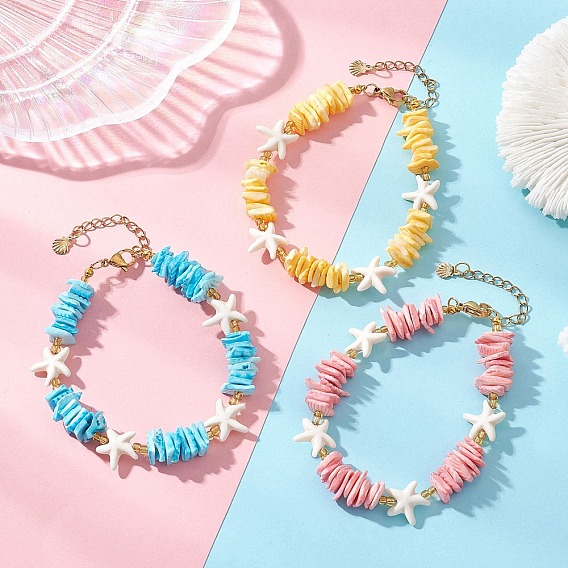 Браслеты из искусственной бирюзы и натуральных морских ракушек для женщин, квадратный