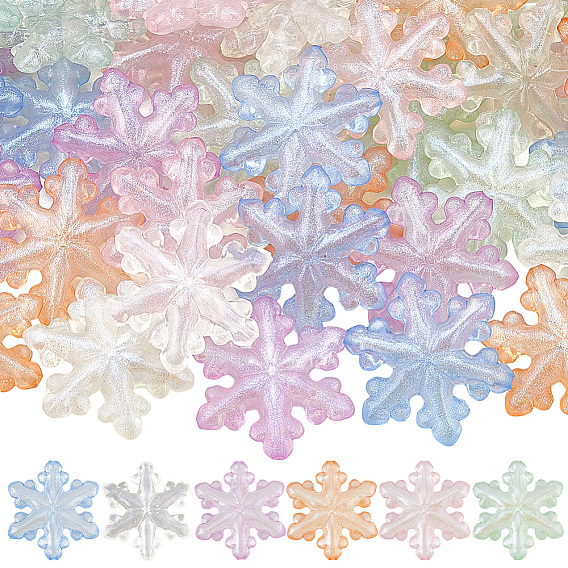 36шт. 6 цветные светящиеся прозрачные акриловые бусины, снежинка, светится в темноте, с блеском порошок