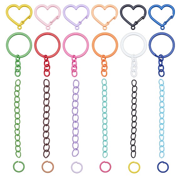 Наборы для самостоятельного изготовления брелоков, в комплект входят открытые железные соединительные кольца и удлинитель цепи., Кольца для брелоков из сплава и застежки-карабины для ключей