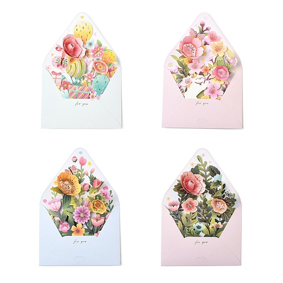 Открытки с объемными цветами из бумажной бумаги, тема дня матери, с конвертом