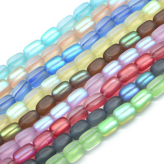 Synthetic Moonstone Beads Strands, Holographic Beads, Cuboid, Frosted