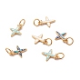 Brass Micro Pave Clear Cubic Zirconia Charms, with Shell and Jump Rings, Golden, Airplane