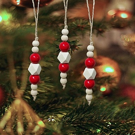 Christmas Wood Beads Pendant Decorations, for Home Christmas Tree Hanging Ornaments
