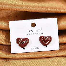 Серьги-гвоздики из латуни, с s 925 штырями стерлингового серебра, сердце