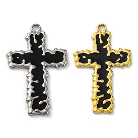 304 Stainless Steel Black Enamel Pendants, Cross Charm, Religion