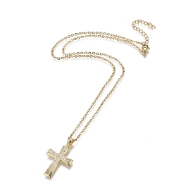 Brass Micro Pave Clear Cubic Zirconia Pendant Necklaces, with 304 Stainless Steel Cable Chains, Cross