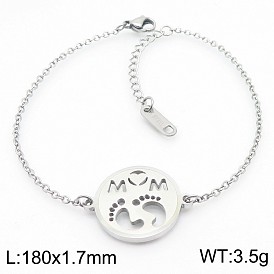304 из нержавеющей стали ссылка браслеты, браслеты-цепочки для женщин, плоская круглая поверхность с отпечатком лапы и словом «мама».