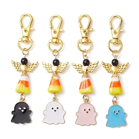 Halloween Alloy Enamel Ghost Pendant Decoration, Lampwork Angel and Swivel Lobster Claw Clasps Charms for Bag Ornaments