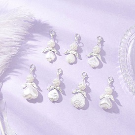 7Pcs Heart Angel Acrylic & ABS Plastic Imitation Pearl Pendant Decorations, with Zinc Alloy Lobster Claw Clasps