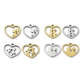 304 Stainless Steel Charms, Laser Cut, Heart with Couple Charm