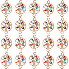 40Шармы из эмалевого сплава шт., Плоские круглые связи дерева со сглазом, розовое золото 