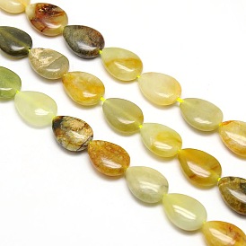 Natural Teardrop Xiuyan Jade Beads Strands, 18x13x6mm, Hole: 1mm, about 23pcs/strand, 15.74 inch