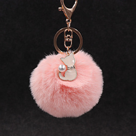 Cute Pearl Cat Pendant Imitation Rex Rabbit Fur Ball Keychain Ladies Fur Bag Pendant Plush Ornament