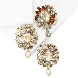Golden Alloy with Rhinestone Brooches, Oval & Teardrop