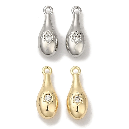 Brass Micro Pave Clear Cubic Zirconia Pendants, Cadmium Free & Nickel Free & Lead Free, Baseball Bat