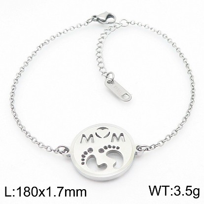 304 из нержавеющей стали ссылка браслеты, браслеты-цепочки для женщин, плоская круглая поверхность с отпечатком лапы и словом «мама».