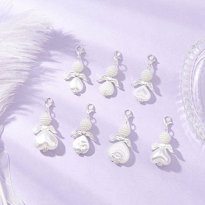 7шт. подвеска в форме сердца ангела из акрила и АБС-пластика с имитацией жемчуга, с цинковым сплавом застежками омаров коготь