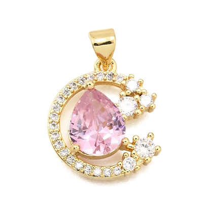 Латунные микро проложить кубического циркония подвески, плоский круг со слезой, стойки покрытие, долговечный, без свинца и без кадмия