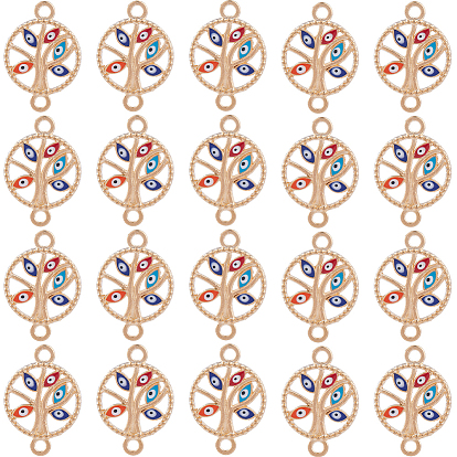 40Шармы из эмалевого сплава шт., Плоские круглые связи дерева со сглазом, розовое золото 