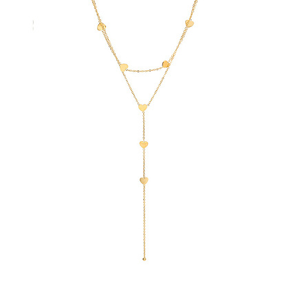 Boho Layered Fringe Heart Chain Necklace in Titanium Steel