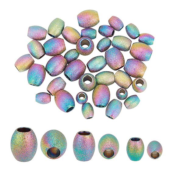 36Pcs 3 Size PVD Vacuum Plating 304 Stainless Steel Beads, Oval