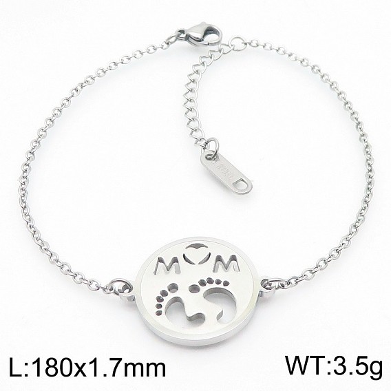 304 из нержавеющей стали ссылка браслеты, браслеты-цепочки для женщин, плоская круглая поверхность с отпечатком лапы и словом «мама».