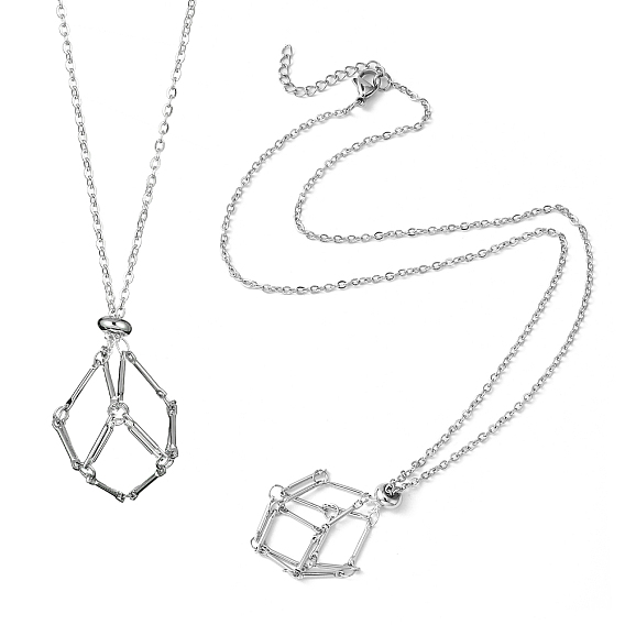 5 шт. 304 плетеный мешочек из нержавеющей стали в стиле макраме, пустой держатель для камня для изготовления подвесок, ожерелий, Изготовление ожерелья из сети с застежками-когтями-лобстерами и медной проволокой