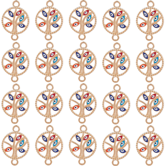 40Шармы из эмалевого сплава шт., Плоские круглые связи дерева со сглазом, розовое золото 
