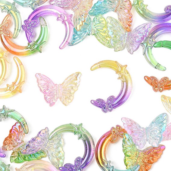 20 шт. 2 стили прозрачные акриловые бусины с УФ-покрытием, радужный, бабочка/луна
