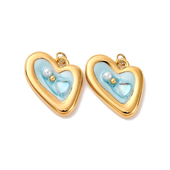 304 нержавеющей стальной эмали подвески, с жемчужиной из АБС-пластика и смолой и соединительным кольцом, шарма сердца, ионное покрытие (ip)