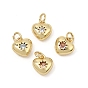 Brass Micro Pave Cubic Zirconia Charms, Heart Charms, Rack Plating, Long-Lasting Plated, Cadmium Free & Lead Free, Real 18K Gold Plated