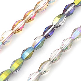 Гальванизируйте прозрачное стекло бисер нитей, овальные, с половиным покрытием цвета радуги, граненые