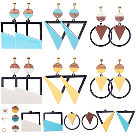 DIY Earring Making, with Cellulose Acetate(Resin) Big Pendants, Resin & Wood Links and Brass Stud Earring Findings, with Loop