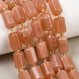 Natural Peach Moonstone Beads Strands, Faceted, Column, with Seed Beads