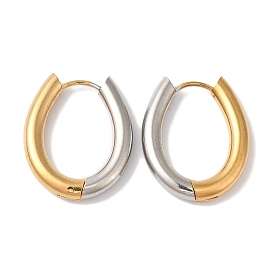 Oval Ion Plating(IP) 304 Stainless Steel Two Tone Hoop Earrings for Women