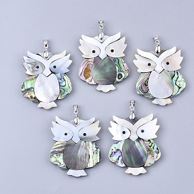 Shell Pendants, with Brass Findings, Owl, Platinum