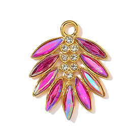 304 из нержавеющей стали стеклянные подвески, лист прелести, со стразами, ионное покрытие (ip), реальный 18 k позолоченный