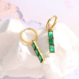 Unique Green Zirconia Earrings for Women - Chic Titanium Steel Ear Studs in Autumn and Winter Fashion