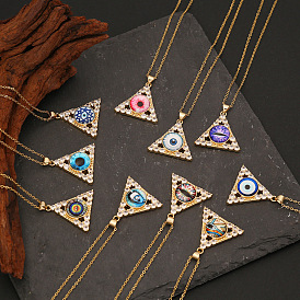 Stylish Eye Lock Triangle Necklace with Copper and Zircon Stones - N1043