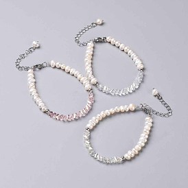 Glasperlen-Armbänder, mit 304 Edelstahl Zubehör, Perlen und Messingzubehör