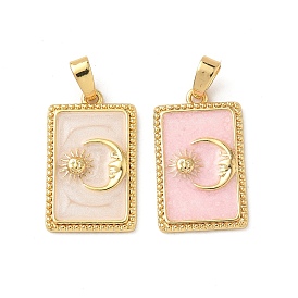 Латунь эмаль подвески, прямоугольник с солнцем и луной, реальный 18 k позолоченный