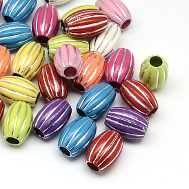Opaque Acrylic Beads, Large Hole Beads, Silver Metal Enlaced, 10~11x16mm, Hole: 5mm, about 500pcs/500g