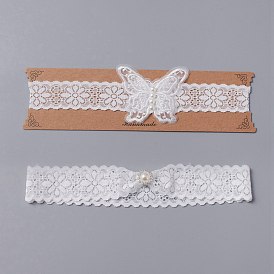 Jarretelles de mariée élastiques en dentelle de polyester, avec perles d'imitation et strass en cristal, accessoires de vêtement de mariage