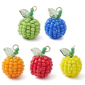 5Pcs 5 Colors Handmade Seed Beads Pendants, with Glass Pearl Beads, Apple