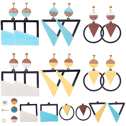 DIY Earring Making, with Cellulose Acetate(Resin) Big Pendants, Resin & Wood Links and Brass Stud Earring Findings, with Loop